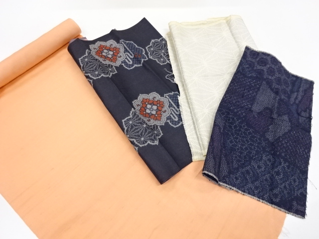 アンティーク　手織り紬はぎれ4種セット